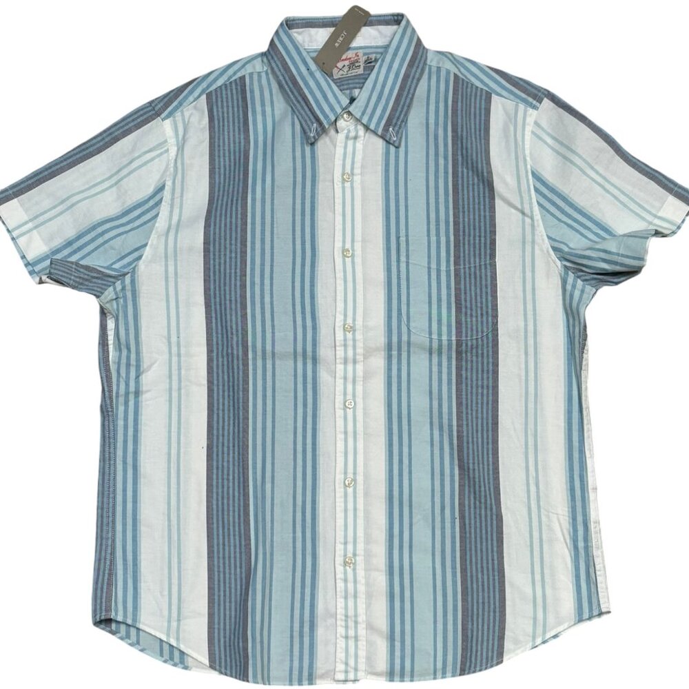 J.crew Blue Grey Strip Short Sleeve Slim Shirt Size Large